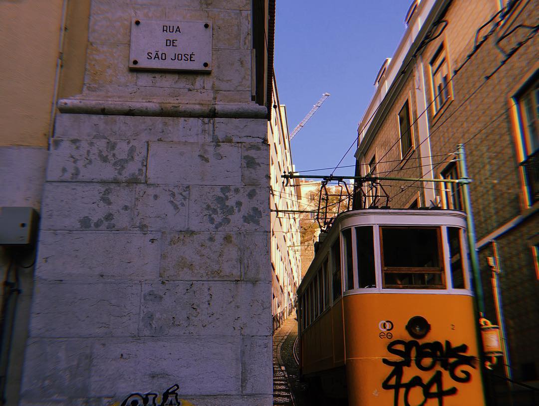 Gloria Elevator of the most beautiful in the city Lisbon Portugal